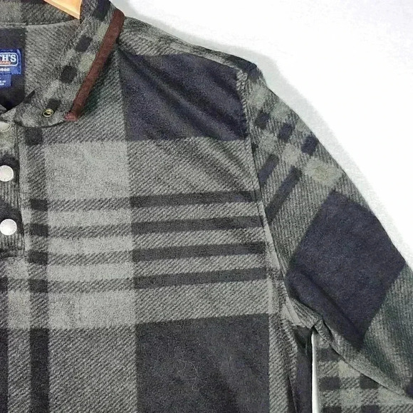 Smith's Workwear‎ Men's Henley Fleece Large Olive Black Plaid Long Sleeve - Picture 6 of 15